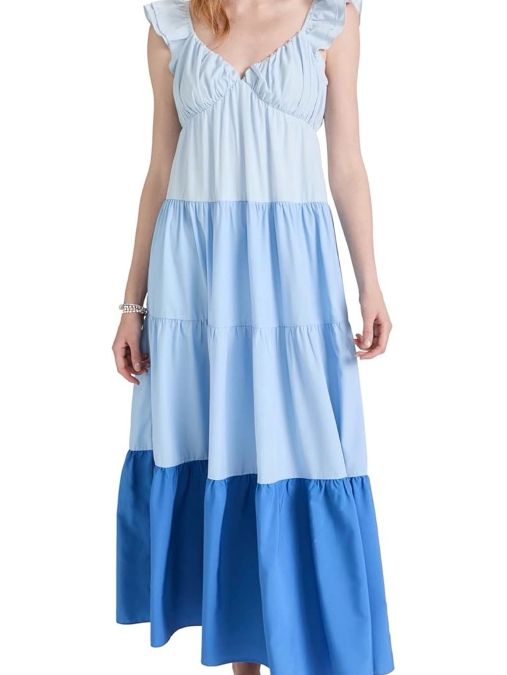 English Factory Blue Tiered Maxi Dress with Flutter Sleeve- XS